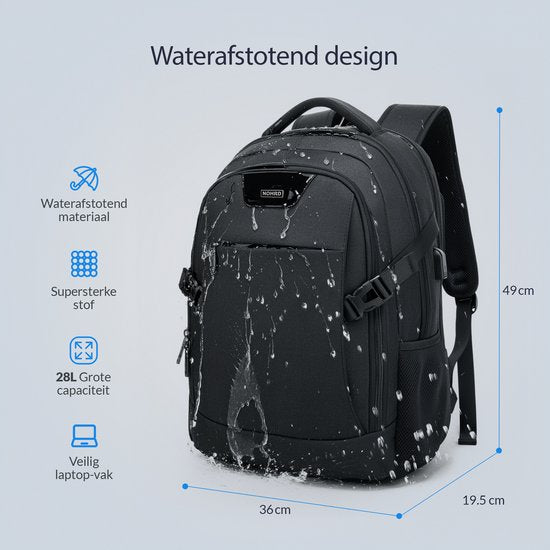 NOHRD Laptop Rugzak - Zwart - Anti Diefstal - Laptoptas 15.6 inch - USB Oplaadstation - Rugtas Dames & Heren - Waterafstotend - Schooltas Meisje & Jongens - Boekentas met Laptopvak
