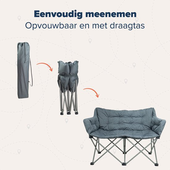 TRVLMORE Campingstoel - 2 Personen - Opvouwbaar - Incl. Draagtas - Kampeerstoel - 240 kg draagvermogen - Grijs