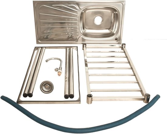 Camping/Outdoor Inox tafel met gootsteen lavabo en kraan 100x77x50cm