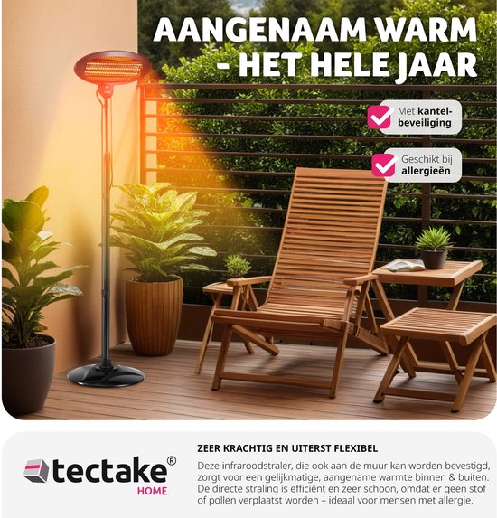 tectake® - Infraroodstraler - Luchtverhitter met stand- of wandmontage - Warmtelamp voor babyverschoontafel - Verwarmer badkamer - Infraroodstraler terras - Elektrische kachel - 2000W - 3 niveaus