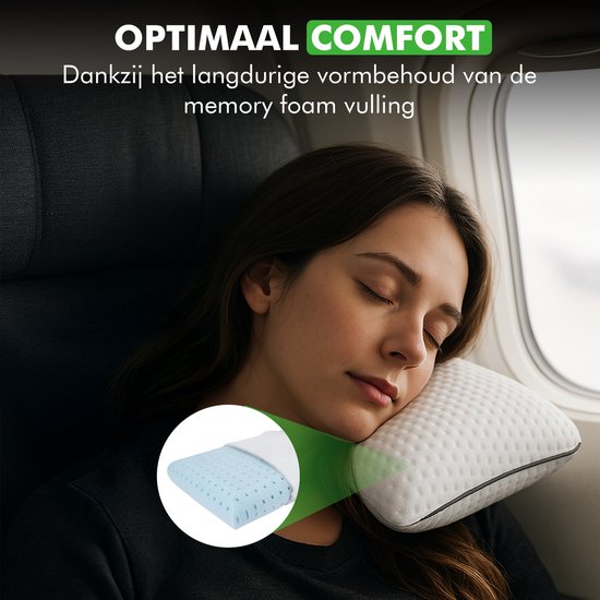 Travelhawk Reiskussen - Kampeerkussen - Nekkussen - Mini Hoofdkussen - Memory Foam - Inclusief Opbergtasje – Compact & Ademend – 55x36x11cm