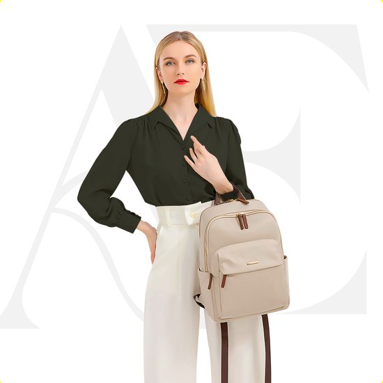 Aramae® - Rugzak Dames - Laptoptas 15.6 Inch - Rugtas Dames - Rugzak Meisje - Rugtas Beige - Schooltas