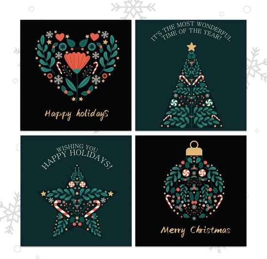 Giftmas Kerstkaarten - Wenskaarten - 52 Stuks - Met Enveloppen en Stickers - 10x10cm
