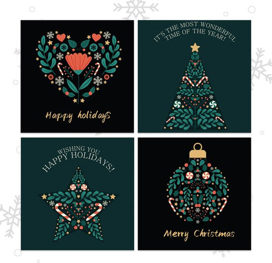 Giftmas Kerstkaarten - Wenskaarten - 52 Stuks - Met Enveloppen en Stickers - 10x10cm