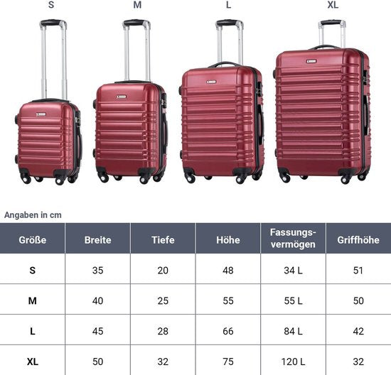 Juskys Kofferset Rome - 4-delig - ABS - Handbagage + Ruimbagage - Bordeauxrood