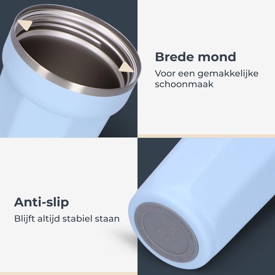 Castagnola Thermosbeker - Koffiebeker To Go - Travel Mug voor Koffie en Thee - Theebeker - 380 ML - RVS - Lichtblauw - Octagon