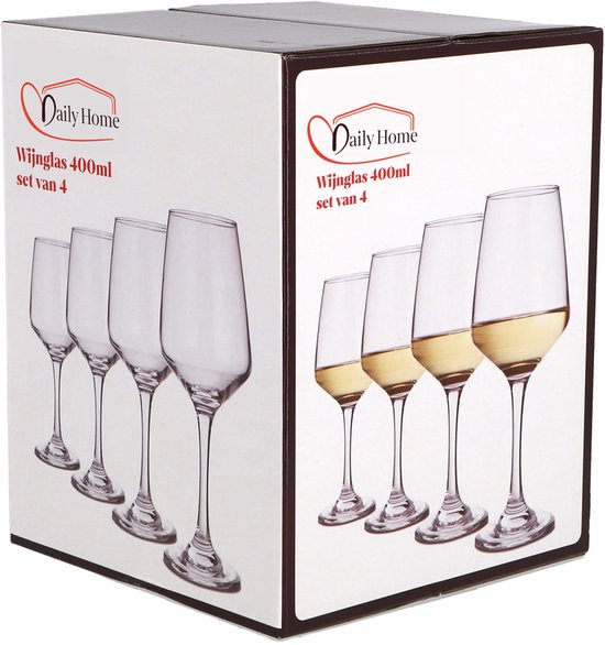 Daily Home wijnglas set van 4 - 400ML glazen voor wijnliefhebbers.