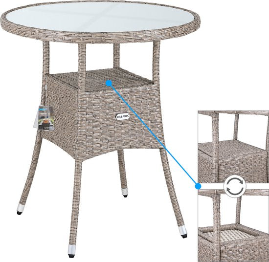 Casaria Bijzettafel - Rond 60cm Weerbestendig Polyrattan - Grijs Beige