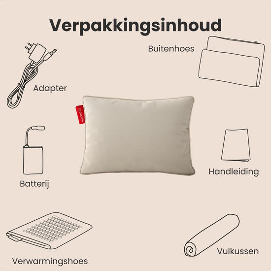 Auronic Warmtekussen - Velvet - 45x60 - Draadloos - Oplaadbaar - Elektrisch kussen - Infrarood - Taupe