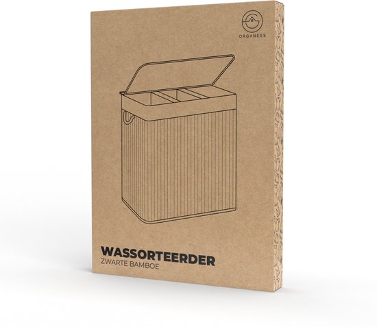 Organess wasmand 3 vakken - Wassorteerder - Wasmand met deksel - Opvouwbaar - 150L - Bamboe - Zwart