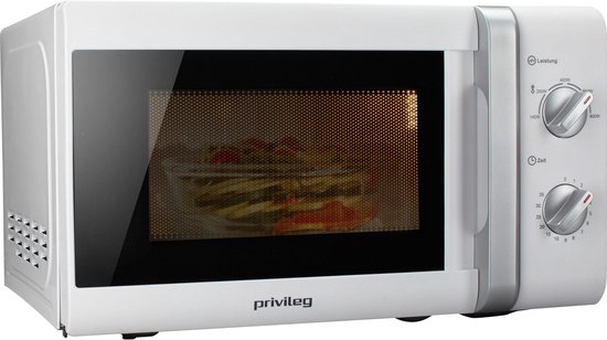 Privileg – Solo Magnetron – 44x33x25,8 cm – Zilver Metaal & Kunststof – 800 Watt & 20 Liter – 5 Vermogensniveaus & Ontdooifunctie – Compacte Keukenmagnetron – 64111926