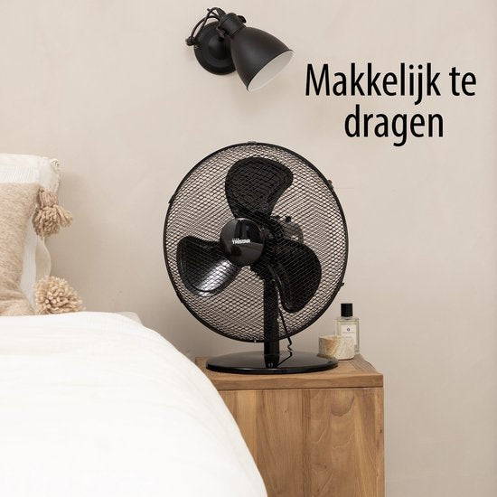 Tafelventilator 40 cm – 3 Snelheden – 85° Oscillatie – Verstelbare Luchtstroom – Tristar VE-5728 – Zwart