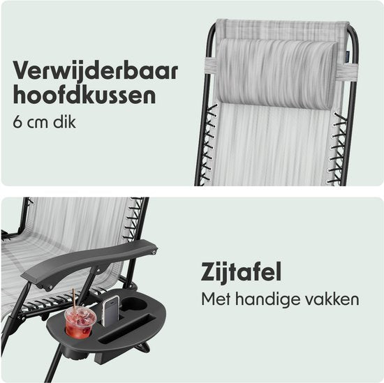 LifeGoods Opvouwbare Tuinstoel - Ligstoel Tuin - 30°-90° Verstelbaar - Metaal - Lichtgrijs