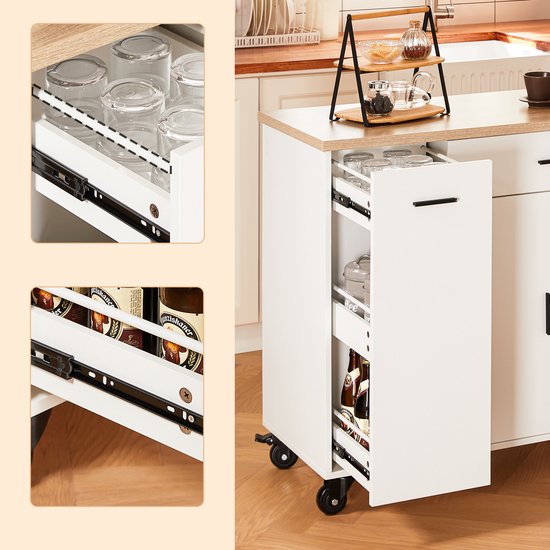 SoBuy Keukeneiland met 2 Laden en 2 Deuren - Multifunctioneel Keukenkast, Wit, 105 x 46 x 92 cm, FKW126-WN