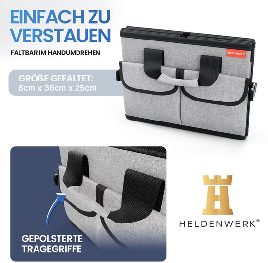 HELDENWERK Premium kofferbak organizer met deksel, stevig & antislip - Opvouwbare kofferbaktas, groot met dubbele bodem - Kofferbakbox, kofferbak organizer box