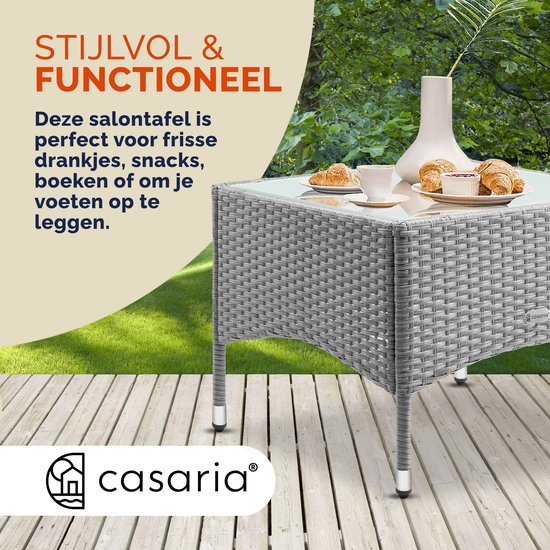 CASARIA Bijzettafel - Polyrattan Buiten Koffietafel 58x58x42cm - Grijs