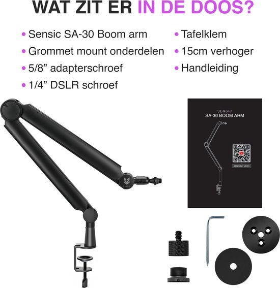 Sensic SA 30 Microfoon Arm Zonder Microfoon - Microfoon Statief - Boom Arm - Standaard - Met 15cm Verhoger