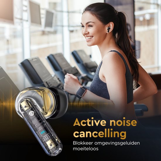 Golden Sound Oortjes draadloos - Draadloze oordopjes - Bluetooth oortjes - Active Noise Cancelling - Sport oordopjes - Led display - Touch functie - Geschikt voor elke smartphone & laptop