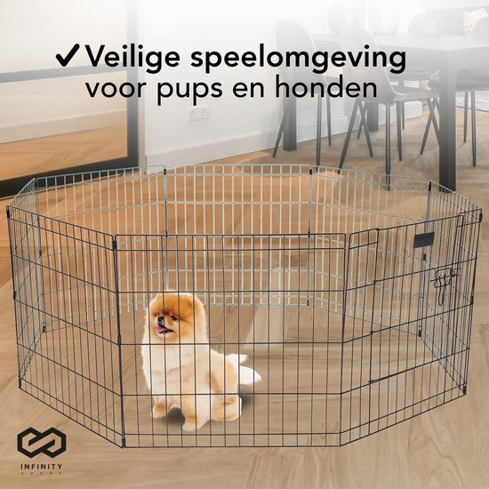 Infinity Goods Puppyren - Hondenren - 8 Panelen - 60 x 60 CM - 480 CM Omtrek - Opvouwbaar - Met Deur - Konijnenren - Zwart
