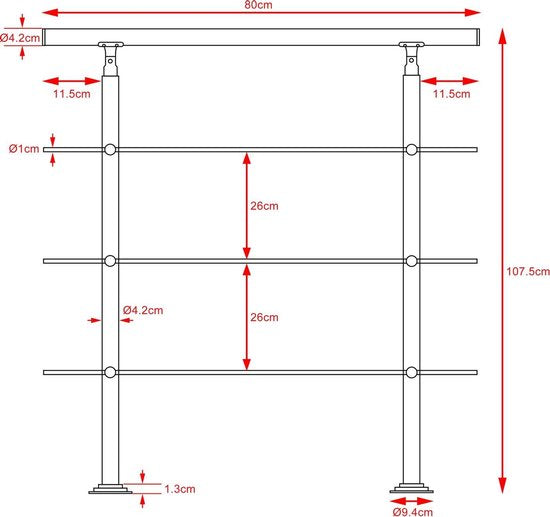 Monzana Trapleuning roestvrij staal 80cm 3 schoren