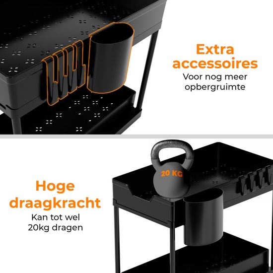 Posity Gootsteenkast Organizer - Keukenkastje Organizer - Schuiflade - Kast Organizer - Badkamer Organizer - Aanrecht Organiser - 2 Uitschuifbare Lades - Zwart