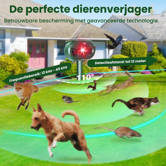 Kattenverjager - 2 Stuks - Ultrasone Muizenverjager - op Zonne Energie - Tegen Ongedierte - Groen - van Faas