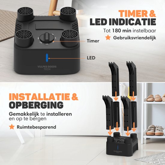 Vulpes Goods® Tech - Schoenendroger & Schoenverfrisser met Timer - 4-in-1 - Handschoenendroger - Droogapparaat - Droogfunctie - Incl. 10x Geurvreters - PRO MAX