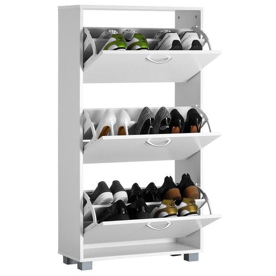 Casaria Schoenenkast 3 Kleppen – 115x60x24cm – 18 Paar Schoenen Wit