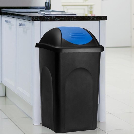 Deuba Vuilnisbak met Klapdeksel – 60Liter Kunststof – Zwart Blauw