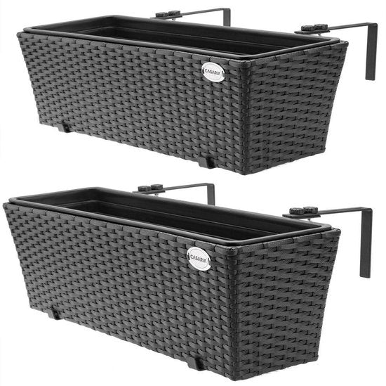 Casaria Polyrattan Bloembak – 2 Stuks Incl. Ophangbeugels – Zwart