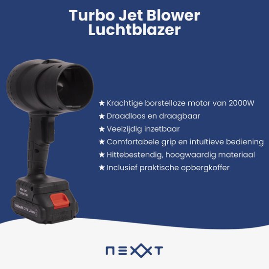 Nexxt Turbo Jet Blower Luchtblazer – Draadloze Turbo Fan – Air Duster – Luchtpistool Compatibel met andere Accu – 35.000 RPM – 550 G Luchtdruk – 2000W