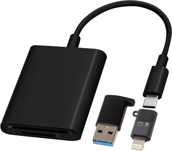 Nuvance SD Kaart Lezer - SD Kaartlezer USB C - Card Reader - Incl. Usb & 8-Pin Converters - Geheugenkaartlezer Micro SD - Zwart