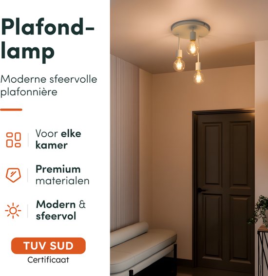 Nolt Plafondlamp Beige - Plafonniere - 3x E27 Lamp - Industrieel - Taupe - ⌀ 28cm