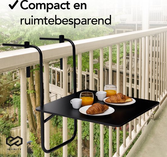 Infinity Goods Balkontafel - Inklapbaar - 60 x 60 CM - Verstelbaar - Hangend - Zwart