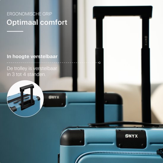 ONYX Hybrid Pro Handbagage Koffer met Voorvak 38 Liter - Gerecycled Polycarbonaat en Ritsloos Design - Reiskoffer met TSA slot en Spinner wielen - Lichtgewicht Trolley met Laptopvak - Glacier Blue