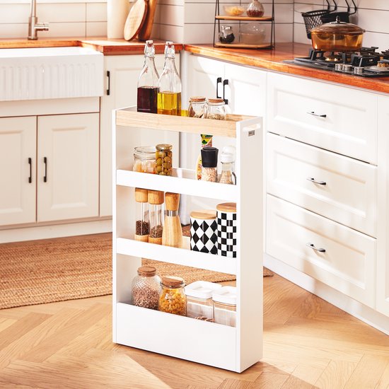 SoBuy NSR12-W Badkamerkastje - Wit Houten Opbergmeubel met Wieltjes