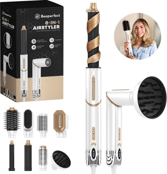 Beeperfect® Airstyler 8 in 1 - Multistyler - Krultang - Föhnborstel - Hairwrap - Föhnborstel - Met Diffuser - Haardroger - Krulborstel