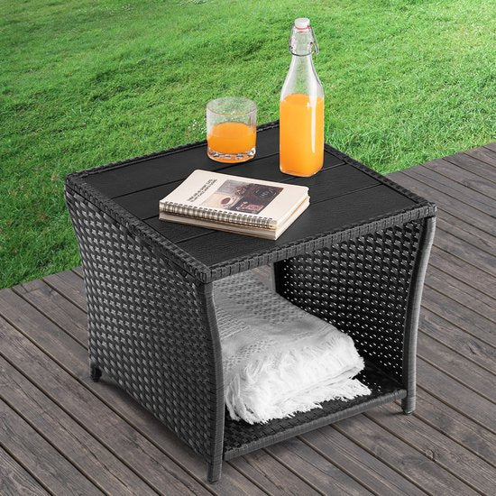 Casaria Polyrattan Bijzettafel - WPC Tafelblad 45x45x40cm – Zwart