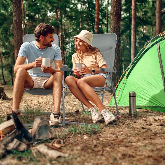 TRVLMORE Campingstoel - 7 standen - Comfortabele Kampeerstoel - 120 kg draagvermogen - Ligstand - Inklapbare stoel - Klapstoel - Grijs