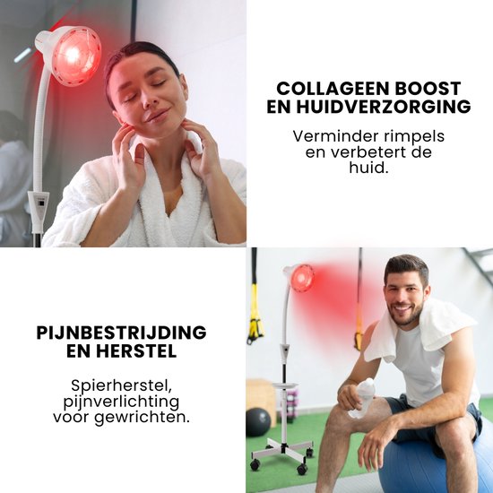Resty® Infraroodlamp – 275W - Red Light Therapy - Warmte lamp - Timer - Extra Stevige Voet - Enkele Kop
