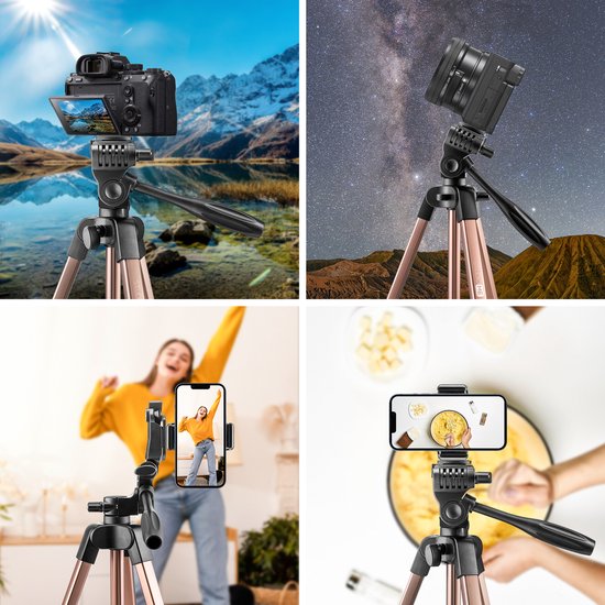 Studio ME Telefoon Statief - 136 cm - Tripod Smartphone - Rosegoud - Camera Statief - Telefoonhouder - Incl. Bluetooth Afstandsbediening - Statief Telefoon