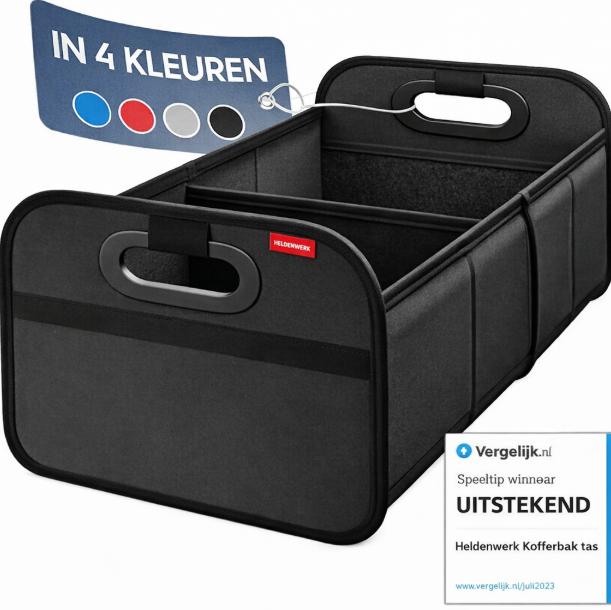 HELDENWERK kofferbaktas opvouwbaar en stabiel - kofferbakorganizer boodschappentas voor praktische opslag - autovouwdoos, kofferbakdoos (zwart)