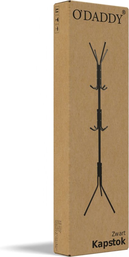 O'DADDY® Kapstok Staand - Opbergrek - 12 Haken - Vrijstaand Garderoberek - Staande Kapstok - Kapstokken - Metaal - Zwart