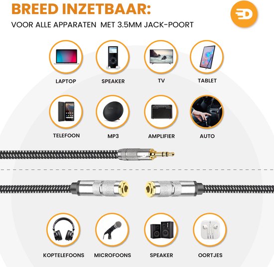 Drivv. Premium Audio Splitter - AUX - Jack Splitter - Audio Splitter 3,5 mm Jack - Male to Female - Grijs