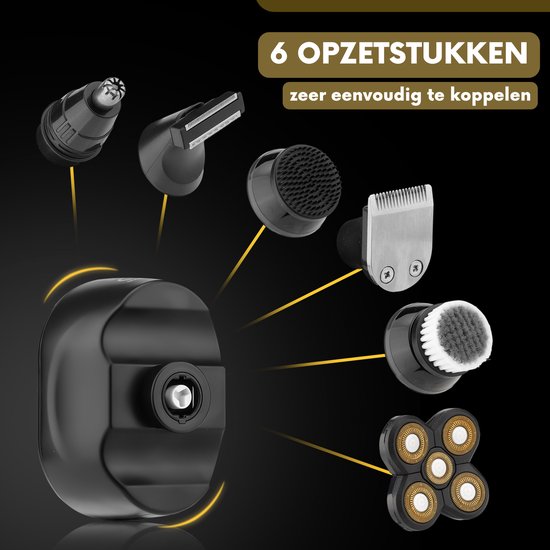 6-in-1 Scheerapparaat Mannen – Trimmer - Sansbeauté® SkullSharp Classic - Elektrische Gezichts- & Hoofdscheren - Hoofd Kaal Scheren – Elektrisch - Nat & Droog