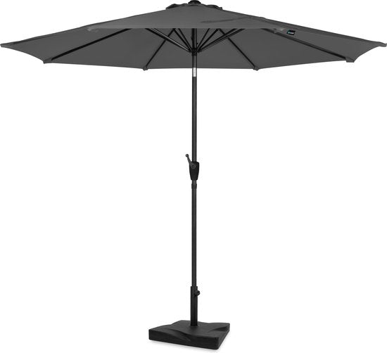 VONROC Premium Stokparasol Recanati Ø300cm – Incl. parasolvoet & beschermhoes - Ronde parasol - Kantelbaar – UV werend doek - Grijs