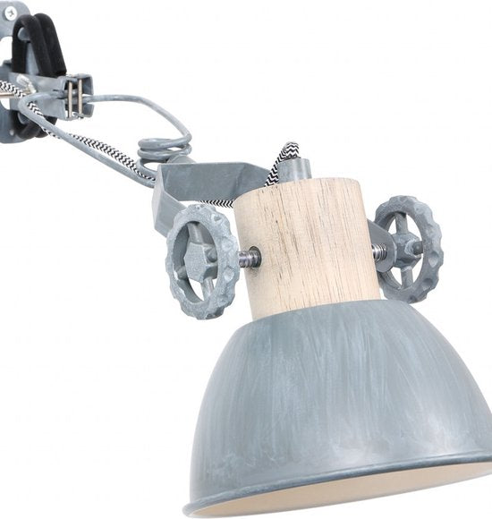 Klemspot en wandlamp Gearwood 2752GR Grijs E27 fitting - Hout en metaal, trendy design, draaibaar en kantelbaar, geschikt voor binnengebruik - Mexlite
