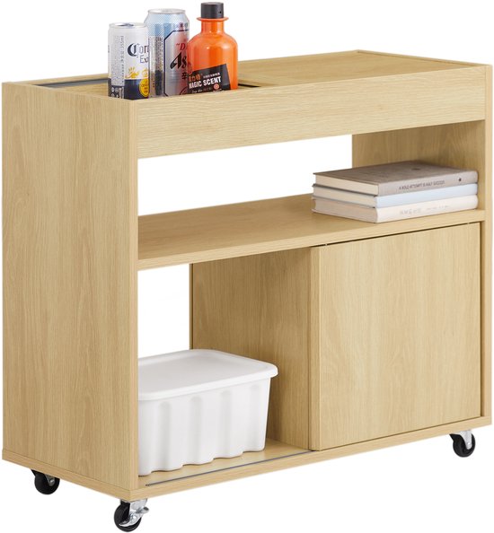 SoBuy FBT152-N Bijzettafel - Wood Composite met Schuifdeuren & Dienblad