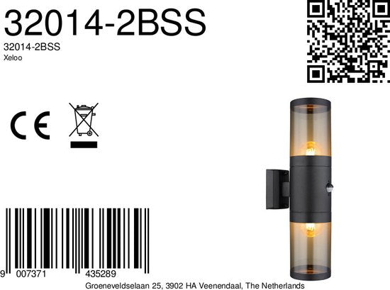 Globo wandlamp Xeloo - zwart - metaal - 32014-2BSS