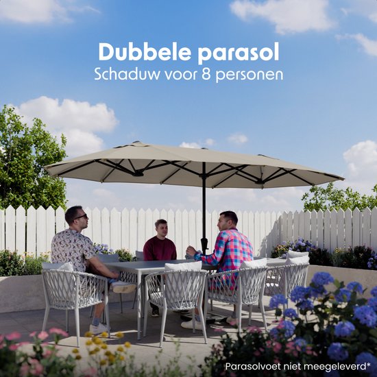 LifeGoods Dubbele Parasol - Tuin - 220x400cm - tot 8 Personen - Waterdicht - UPF50+ - Taupe